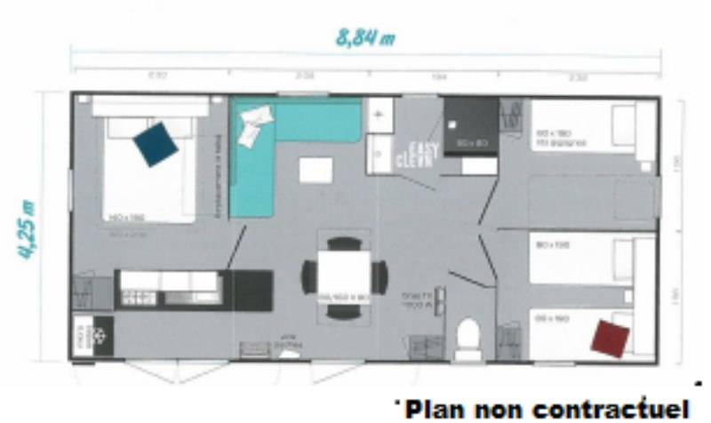 Location  Mobil home RIVIERA  LUXE  3 chambres avec Climatisation et Télévision + 1 enf.- 3 ans  + WIFI +Coffre fort (34.50 m² ) à Agde